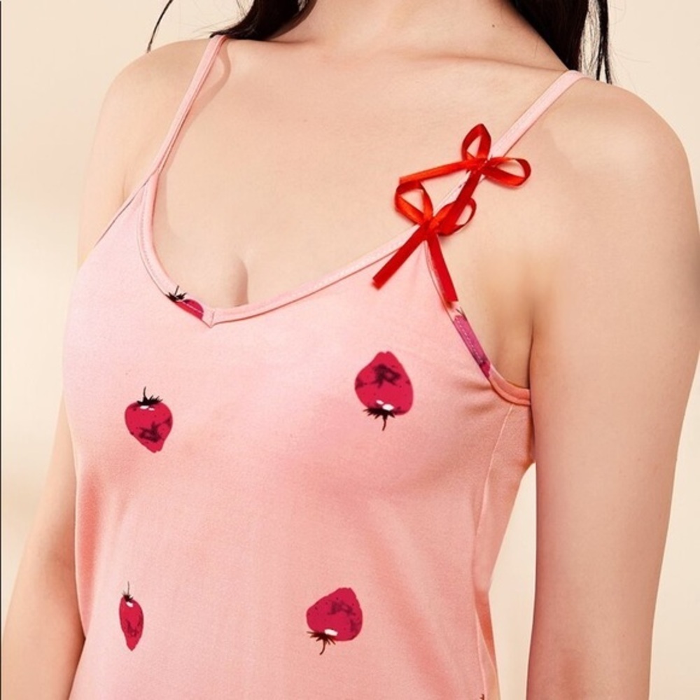New Pink Strawberry Ruffle Cami Nightgown​ - Picture 5 of 6